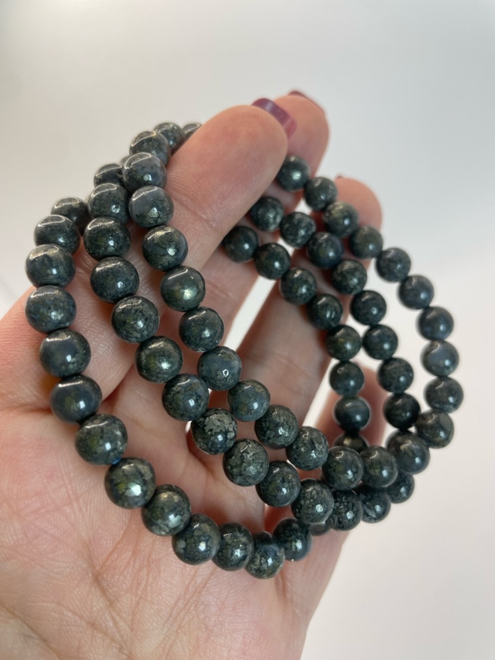 ONE Pyrite in Agate Beaded Stretch Bracelet - 6mm (0083)
